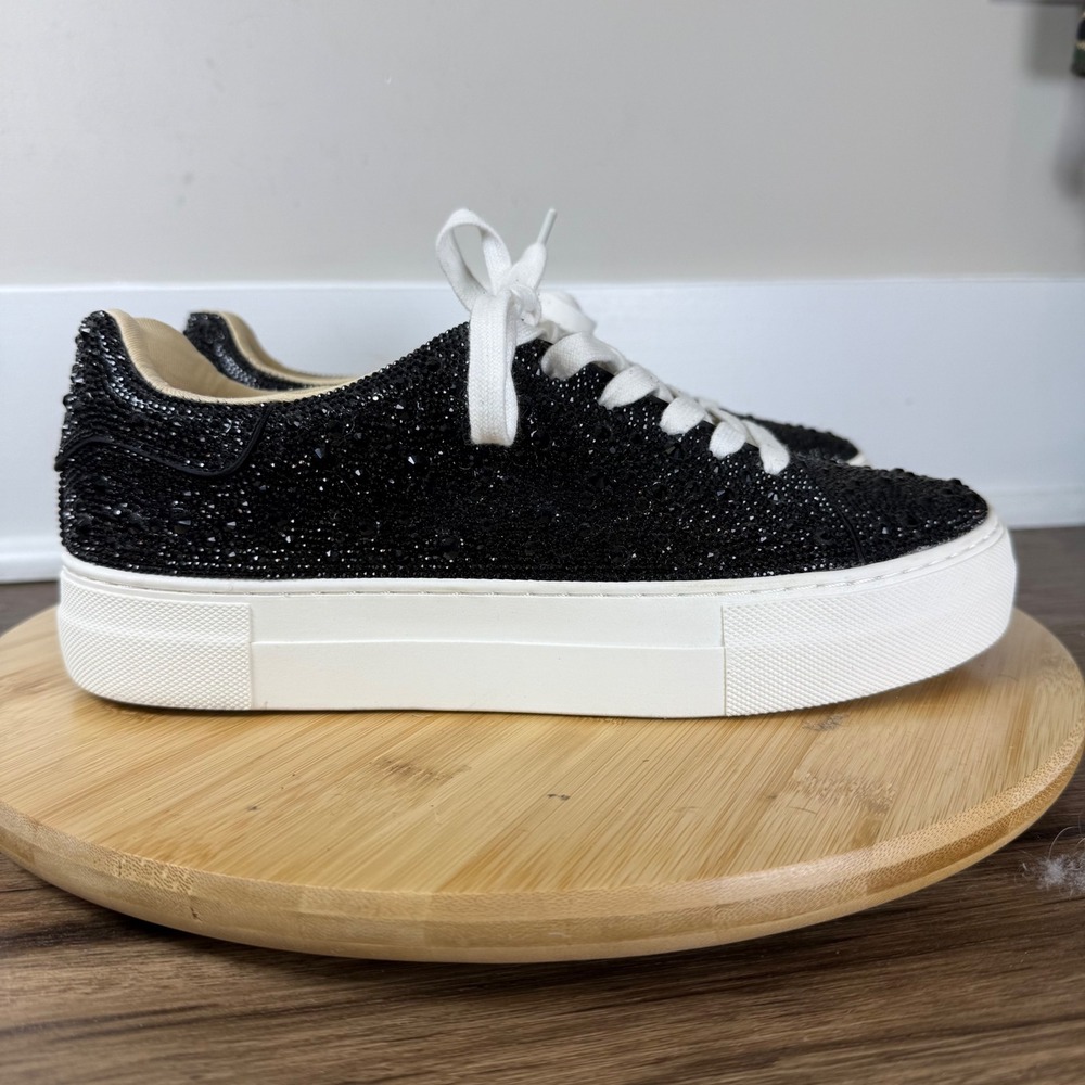 Betsey Johnson Sidny Sneaker Women 9M Black Rhinestone Platform Glamcore Sparkle